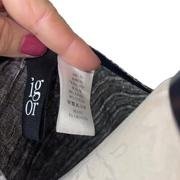 Igor Womens Dress Size Medium Gray Paloma Midi Sleeveless Pockets Linen - Picture 7 of 10